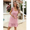 Zeagoo Boho Mini A-line Dress 2025 Womens Summer Dress Casual Ruffle Tiered Floral Square Neck Sundresses Beach with Pockets(Pink White Floral)