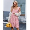 Zeagoo Boho Mini A-line Dress 2025 Womens Summer Dress Casual Ruffle Tiered Floral Square Neck Sundresses Beach with Pockets(Pink White Floral)