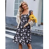 Zeagoo Boho Mini A-line Dress 2025 Womens Summer Dress Casual Ruffle Tiered Floral Square Neck Sundresses Beach with Pockets(Purple Floral)