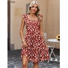 Zeagoo Boho Mini A-line Dress 2025 Womens Summer Dress Casual Ruffle Tiered Floral Square Neck Sundresses Beach with Pockets(Red Floral)