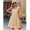 Zeagoo Boho Mini A-line Dress 2025 Womens Summer Dress Casual Ruffle Tiered Floral Square Neck Sundresses Beach with Pockets(Skin)