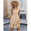 Zeagoo Boho Mini A-line Dress 2025 Womens Summer Dress Casual Ruffle Tiered Floral Square Neck Sundresses Beach with Pockets(Skin)