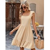 Zeagoo Boho Mini A-line Dress 2025 Womens Summer Dress Casual Ruffle Tiered Floral Square Neck Sundresses Beach with Pockets(Skin)