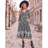 Zeagoo Dresses for Womens Long Sleeve Midi Dress Fall Casual A Line Dress(Black White Floral)