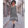 Zeagoo Dresses for Womens Long Sleeve Midi Dress Fall Casual A Line Dress(Black White Floral)