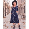 Zeagoo Dresses for Womens Long Sleeve Midi Dress Fall Casual A Line Dress(Blue Loral-2)