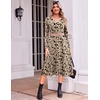 Zeagoo Dresses for Womens Long Sleeve Midi Dress Fall Casual A Line Dress(Khaki Printed)