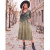 Zeagoo Dresses for Womens Long Sleeve Midi Dress Fall Casual A Line Dress(Leaf Print)