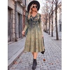 Zeagoo Dresses for Womens Long Sleeve Midi Dress Fall Casual A Line Dress(Leaf Print)