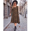 Zeagoo Dresses for Womens Long Sleeve Midi Dress Fall Casual A Line Dress(Leopard Print)