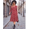 Zeagoo Dresses for Womens Long Sleeve Midi Dress Fall Casual A Line Dress(Red Floral)