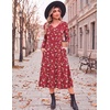 Zeagoo Dresses for Womens Long Sleeve Midi Dress Fall Casual A Line Dress(Red Floral)