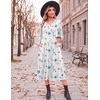 Zeagoo Dresses for Womens Long Sleeve Midi Dress Fall Casual A Line Dress(White Floral)