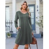 Zeagoo Fall Dresses for Women Long Sleeve Casual Pleated V Neck Dress 2026 A Line Tunic Dress(Army Green)
