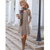 Zeagoo Fall Dresses for Women Long Sleeve Casual Pleated V Neck Dress 2026 A Line Tunic Dress(B26 Brown Floral)