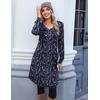 Zeagoo Fall Dresses for Women Long Sleeve Casual Pleated V Neck Dress 2026 A Line Tunic Dress(B26 Navy Floral)