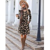 Zeagoo Fall Dresses for Women Long Sleeve Casual Pleated V Neck Dress 2026 A Line Tunic Dress(Black Floral 02)
