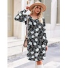 Zeagoo Fall Dresses for Women Long Sleeve Casual Pleated V Neck Dress 2026 A Line Tunic Dress(Black Floral)