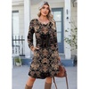Zeagoo Fall Dresses for Women Long Sleeve Casual Pleated V Neck Dress 2026 A Line Tunic Dress(Black Printed)
