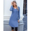 Zeagoo Fall Dresses for Women Long Sleeve Casual Pleated V Neck Dress 2026 A Line Tunic Dress(Blue)