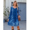 Zeagoo Fall Dresses for Women Long Sleeve Casual Pleated V Neck Dress 2026 A Line Tunic Dress(Blue Floral)
