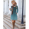 Zeagoo Fall Dresses for Women Long Sleeve Casual Pleated V Neck Dress 2026 A Line Tunic Dress(Blue Green 01)