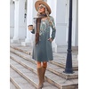 Zeagoo Fall Dresses for Women Long Sleeve Casual Pleated V Neck Dress 2026 A Line Tunic Dress(Blue Green Floral)