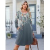 Zeagoo Fall Dresses for Women Long Sleeve Casual Pleated V Neck Dress 2026 A Line Tunic Dress(Blue Green Floral)