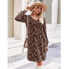 Zeagoo Fall Dresses for Women Long Sleeve Casual Pleated V Neck Dress 2026 A Line Tunic Dress(Brown Floral)