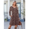 Zeagoo Fall Dresses for Women Long Sleeve Casual Pleated V Neck Dress 2026 A Line Tunic Dress(Brown Floral)