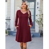 Zeagoo Fall Dresses for Women Long Sleeve Casual Pleated V Neck Dress 2026 A Line Tunic Dress(Burgundy)