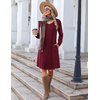 Zeagoo Fall Dresses for Women Long Sleeve Casual Pleated V Neck Dress 2026 A Line Tunic Dress(Burgundy)