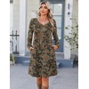 Zeagoo Fall Dresses for Women Long Sleeve Casual Pleated V Neck Dress 2026 A Line Tunic Dress(C26 Boho Printed)