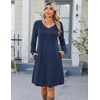 Zeagoo Fall Dresses for Women Long Sleeve Casual Pleated V Neck Dress 2026 A Line Tunic Dress(C26 Navy Dot)