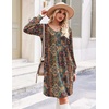 Zeagoo Fall Dresses for Women Long Sleeve Casual Pleated V Neck Dress 2026 A Line Tunic Dress(Chic Printed)