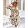Zeagoo Fall Dresses for Women Long Sleeve Casual Pleated V Neck Dress 2026 A Line Tunic Dress(Light Khaki Floral)