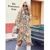 Zeagoo Fall Dresses for Women Long Sleeve Casual Pleated V Neck Dress 2026 A Line Tunic Dress(Light Khaki Floral)
