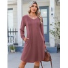 Zeagoo Fall Dresses for Women Long Sleeve Casual Pleated V Neck Dress 2026 A Line Tunic Dress(Mauve)