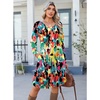 Zeagoo Fall Dresses for Women Long Sleeve Casual Pleated V Neck Dress 2026 A Line Tunic Dress(Mixed Printed)