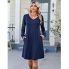 Zeagoo Fall Dresses for Women Long Sleeve Casual Pleated V Neck Dress 2026 A Line Tunic Dress(Navy)