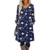 Zeagoo Fall Dresses for Women Long Sleeve Casual Pleated V Neck Dress 2026 A Line Tunic Dress(Navy Floral)