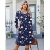 Zeagoo Fall Dresses for Women Long Sleeve Casual Pleated V Neck Dress 2026 A Line Tunic Dress(Navy Floral)