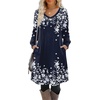 Zeagoo Fall Dresses for Women Long Sleeve Casual Pleated V Neck Dress 2026 A Line Tunic Dress(Navy Printed)