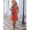 Zeagoo Fall Dresses for Women Long Sleeve Casual Pleated V Neck Dress 2026 A Line Tunic Dress(Red Floral)