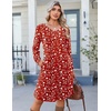 Zeagoo Fall Dresses for Women Long Sleeve Casual Pleated V Neck Dress 2026 A Line Tunic Dress(Red Floral)