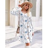 Zeagoo Fall Dresses for Women Long Sleeve Casual Pleated V Neck Dress 2026 A Line Tunic Dress(White Floral)