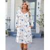 Zeagoo Fall Dresses for Women Long Sleeve Casual Pleated V Neck Dress 2026 A Line Tunic Dress(White Floral)