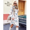 Zeagoo Fall Dresses for Women Long Sleeve Casual Pleated V Neck Dress 2026 A Line Tunic Dress(White Floral)