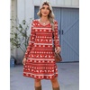 Zeagoo Fall Dresses for Women Long Sleeve Casual Pleated V Neck Dress 2026 A Line Tunic Dress(Xmas Reindeer)