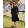 Zeagoo Fall Dresses for Women Long Sleeve Midi Dress Casual A Line Dresses 2026 Pleated Flare Dress with Pockets(A-black)